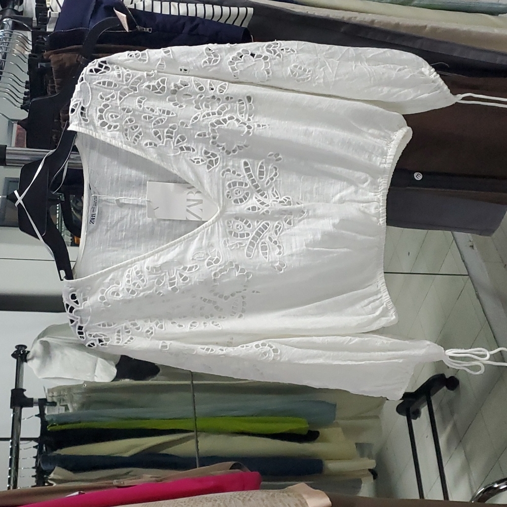 Zara white linen blouse